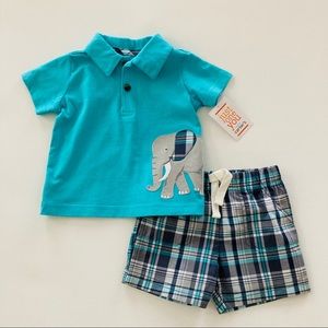 Baby Boy Polo Top & Plaid Shorts Set Outfit